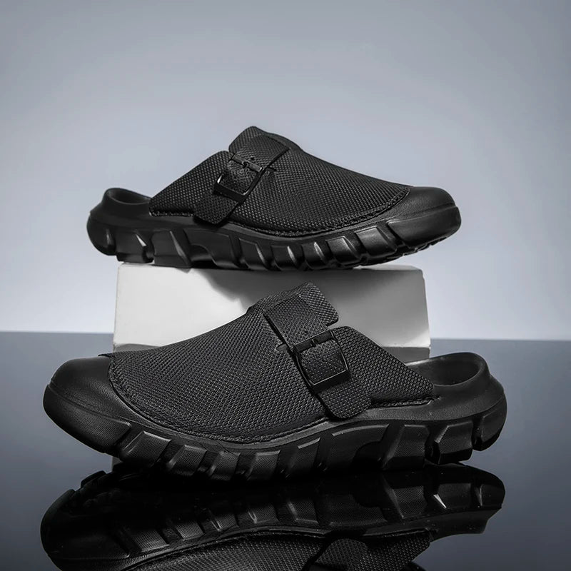 Summer Mens Casual Shoes Mesh Breathable Half Slippers Fashion Walking Sneakers Handmade Male Sandals Lightweight Non-slip Clogs