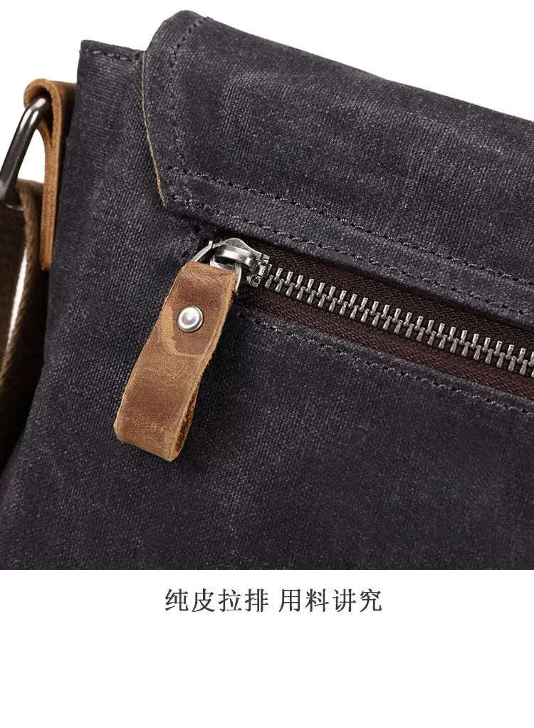 Vintage Waxed Canvas Crossbody Bag | Water-Resistant Casual Satchel