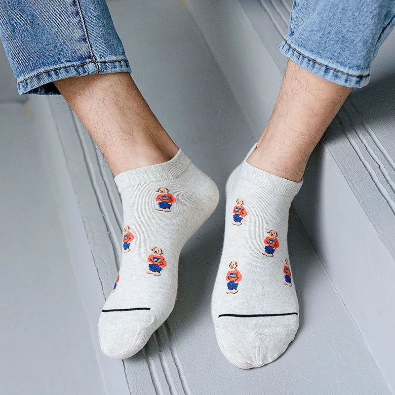 Men's Cartoon Bear Ankle Socks | Fun & Stylish Footwear