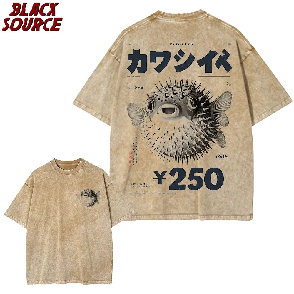 Vintage Fugu Puffer Fish Ramen T-Shirt for Men and Women