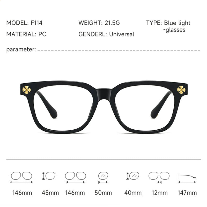 Ultra-light High-Quality Blue Light Blocking Trendy and Versatile Square Frame Computer Unisex Anti-Radiation Daily Eyewear F114