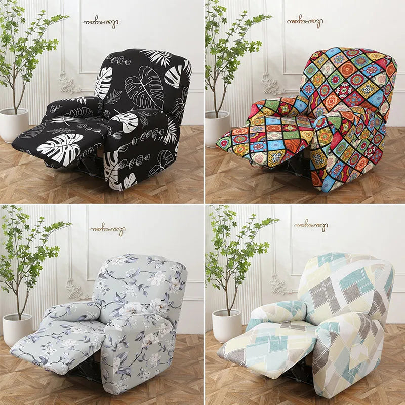 Printed Recliner Cover with Pockets | 4-Piece Furniture Protector