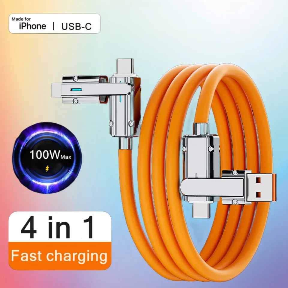4 In 1 USB Fast Charging Cable | 100W Compatibility for All Devices