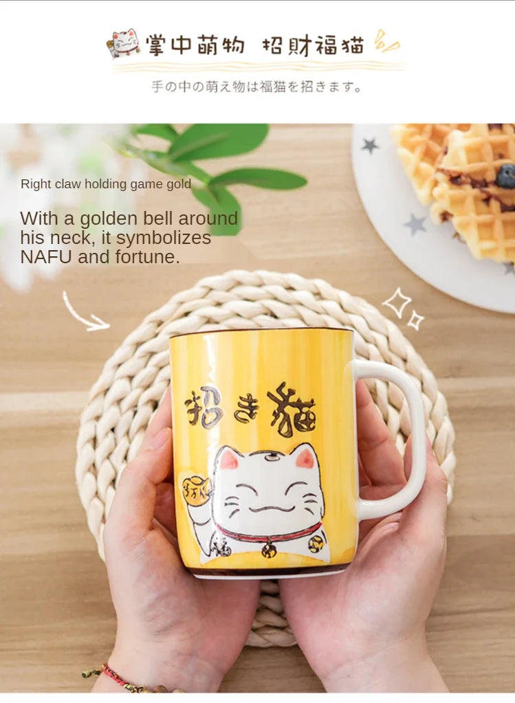 Taza de cerámica japonesa de gato de la suerte | Vajilla ecológica