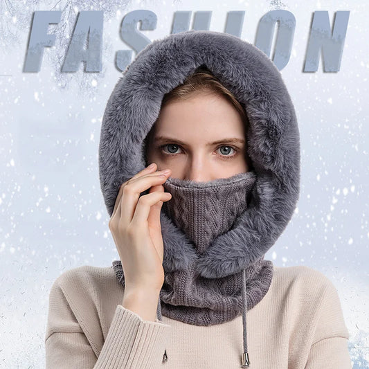 Pasamontañas de punto para mujer | Gorro de invierno cálido con máscara facial