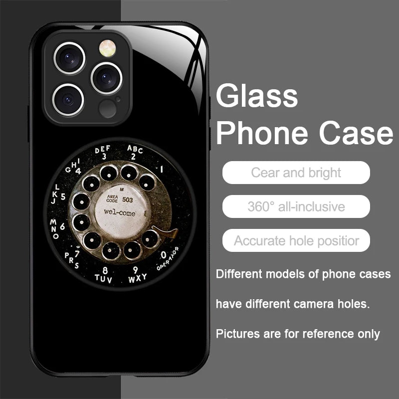 Funny Retro Rotary Dial Pattern Tempered Glass Phone Case for IPhone 17 16 Pro Max 16 15 14 Plus 13 12 Mini 11 X XS MAX XR Cover