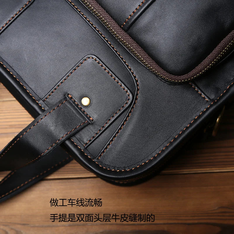 Men's Leather Messenger Bag | Casual Briefcase for 14 Inch Laptop