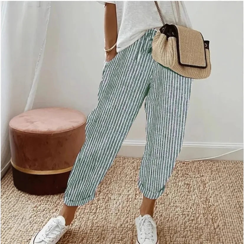 Stylish Women's Loose Stripe Printed Casual Pants for Summer
