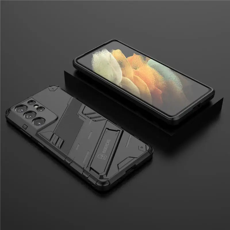 Solid Armor Cyber Shockproof Case For Samsung S25 Ultra S24 FE Ultra Plus A54 A55 A56 A36 A26 Tough Design Stand Cover