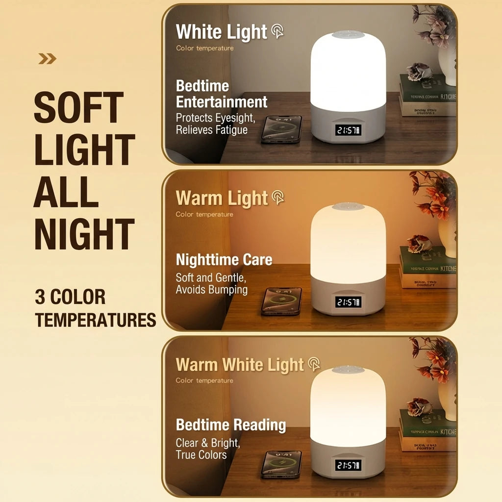 Touch Control LED Bedside Lamp with Clock & Dimmable Light