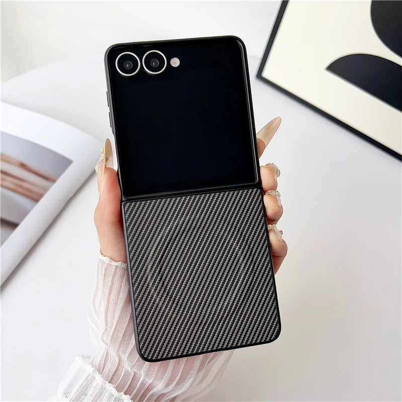 Magnetic Carbon Fiber Texture Phone Case For Samsung Galaxy Z Flip 3 4 5 6 7 For Magsafe Protective PC Back Cover Fundas