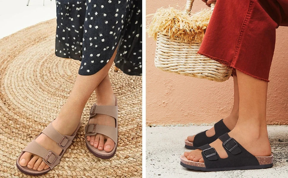 Women's Suede Sandals | Adjustable Buckle Cork Platform Footwear