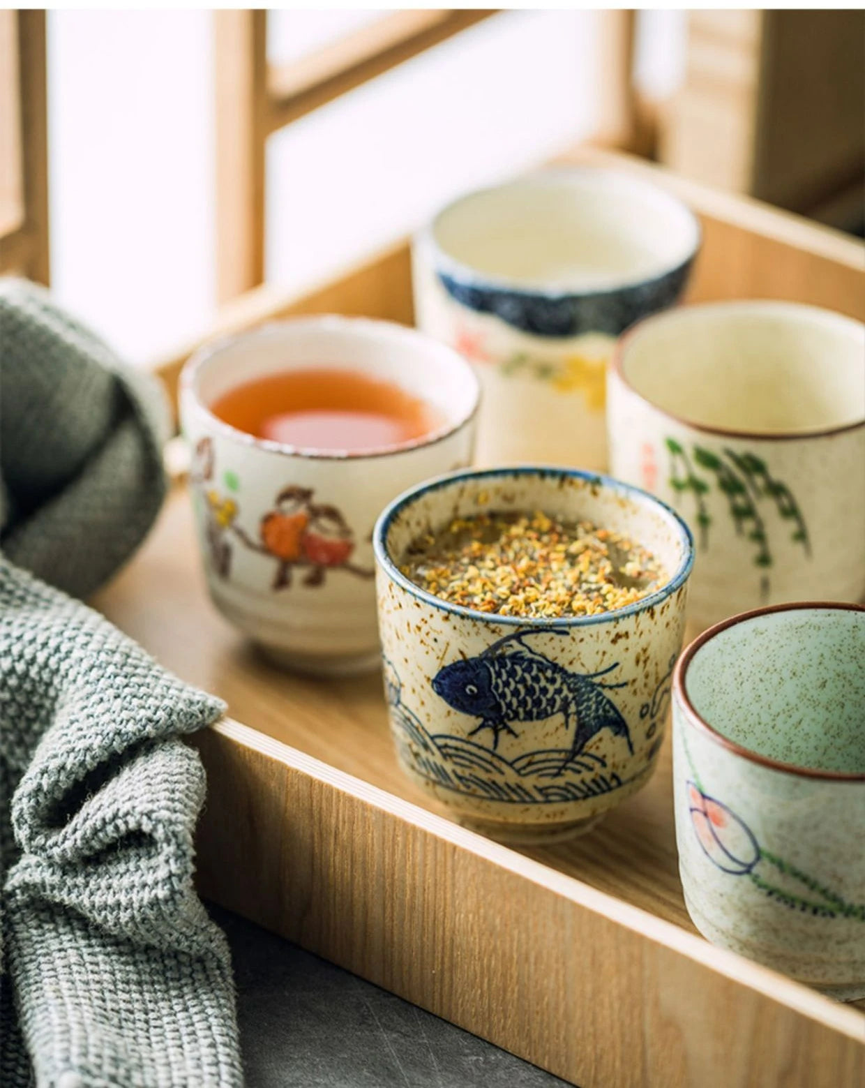 180ml Retro Japanese Ceramic Tea Cups | Hand-Painted Drinkware