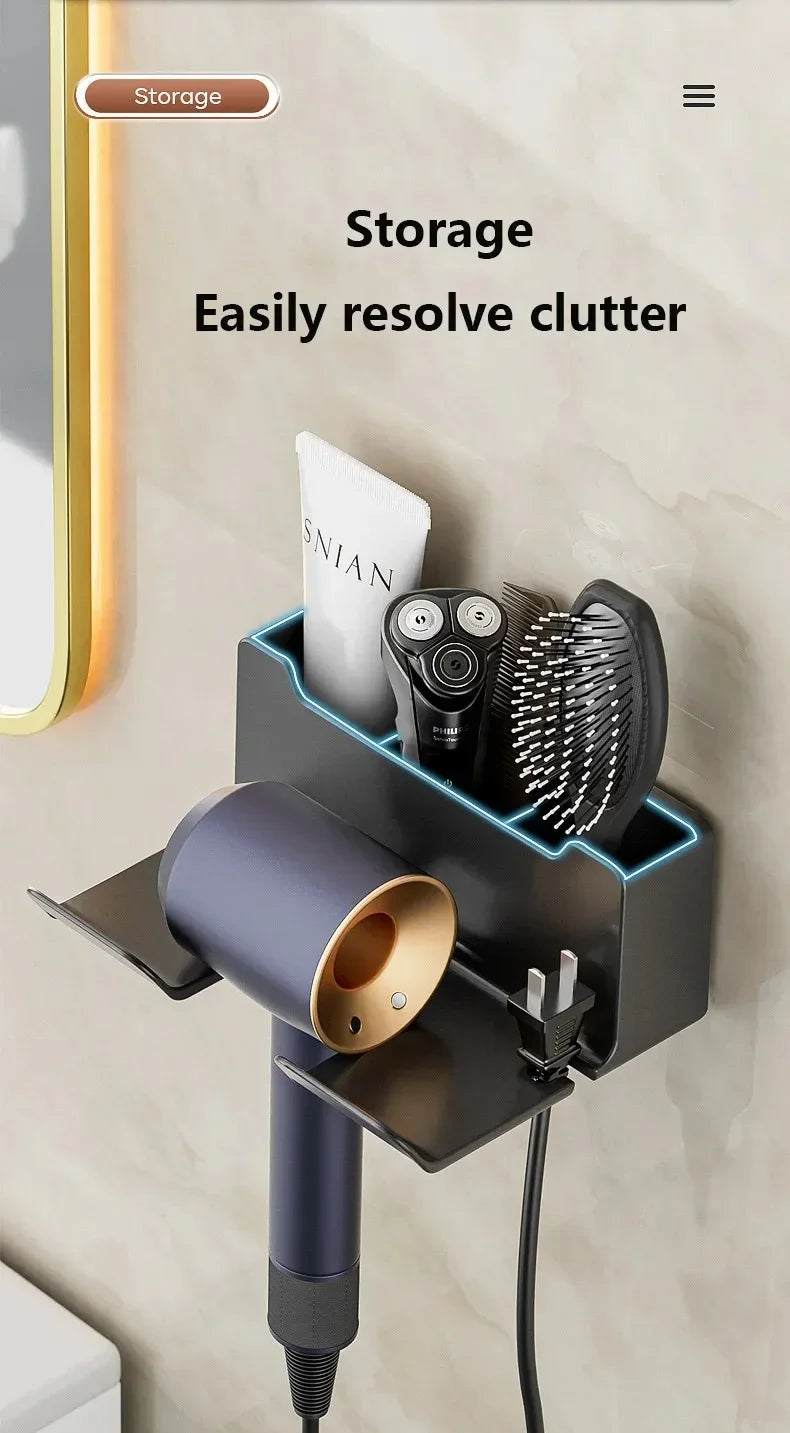 Hair Dryer Holder | Wall-Mounted Organizer for Bathroom Accessories
