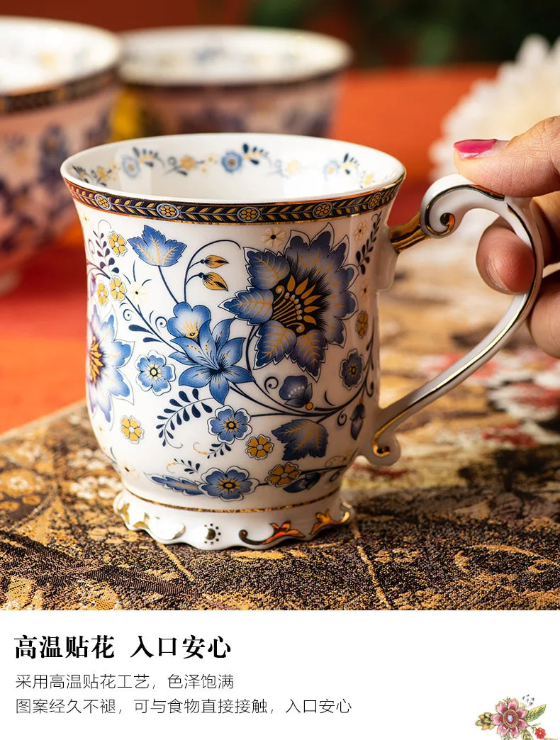 Creative French Blue and White Porcelain Coffee Mug | Retro Ceramic Drinkware