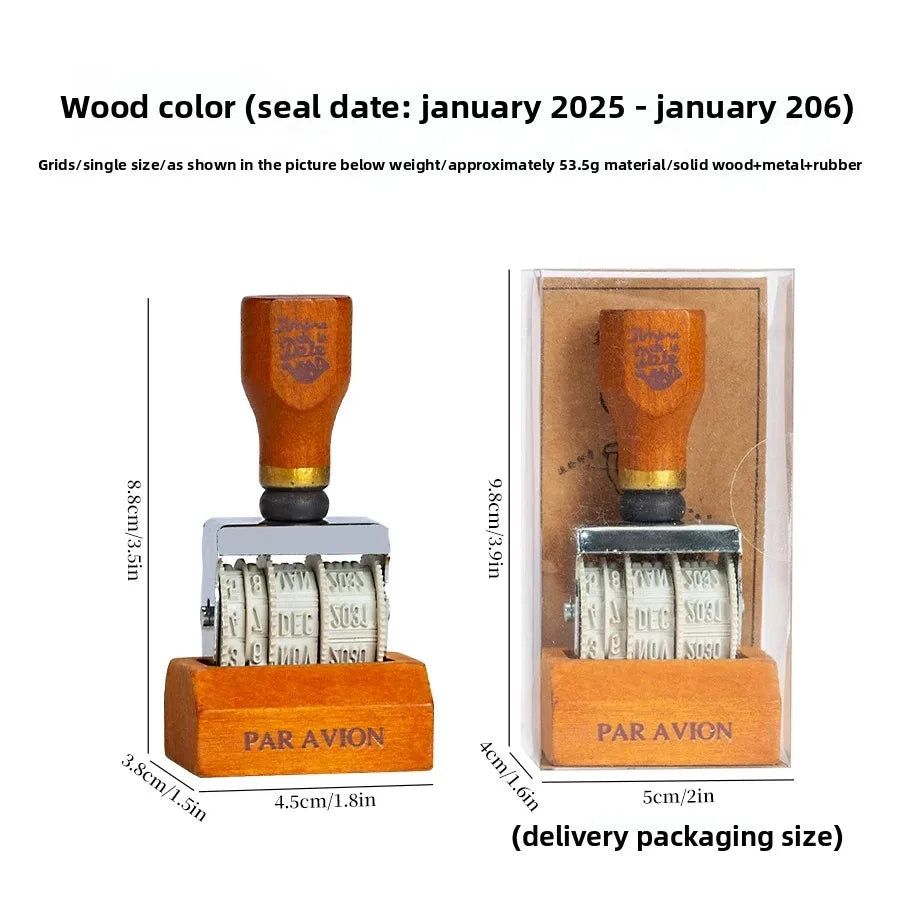 Retro Wooden Rolling Calendar Stamp | Adjustable Date Stamp for Journaling