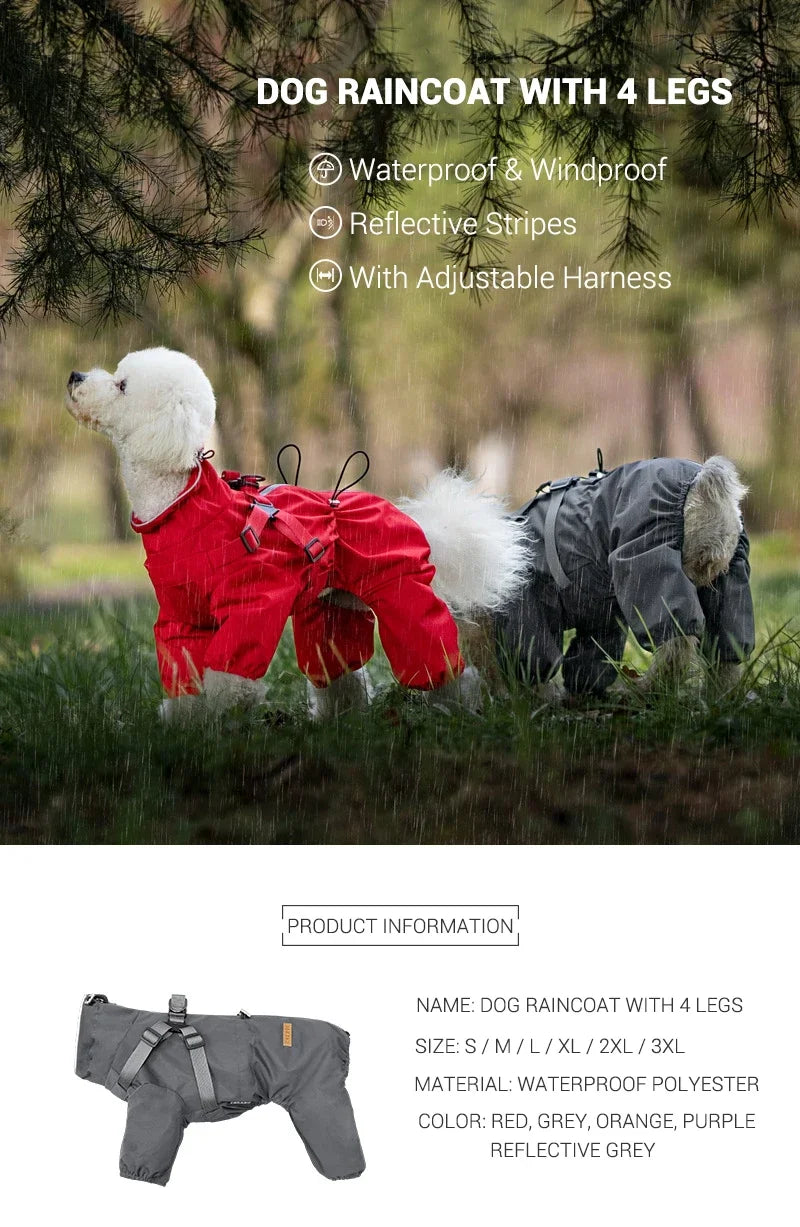 Adjustable Reflective Dog Raincoat with Harness for Small Dogs
