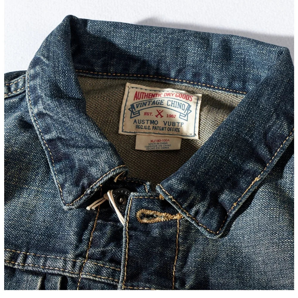 Men's Retro Patchwork Denim Jacket | Casual Heavyweight Outerwear