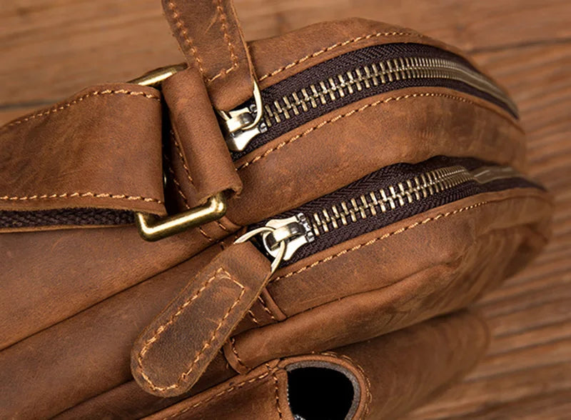 Handmade Crazy Horse Leather Crossbody Small Backpack for Men