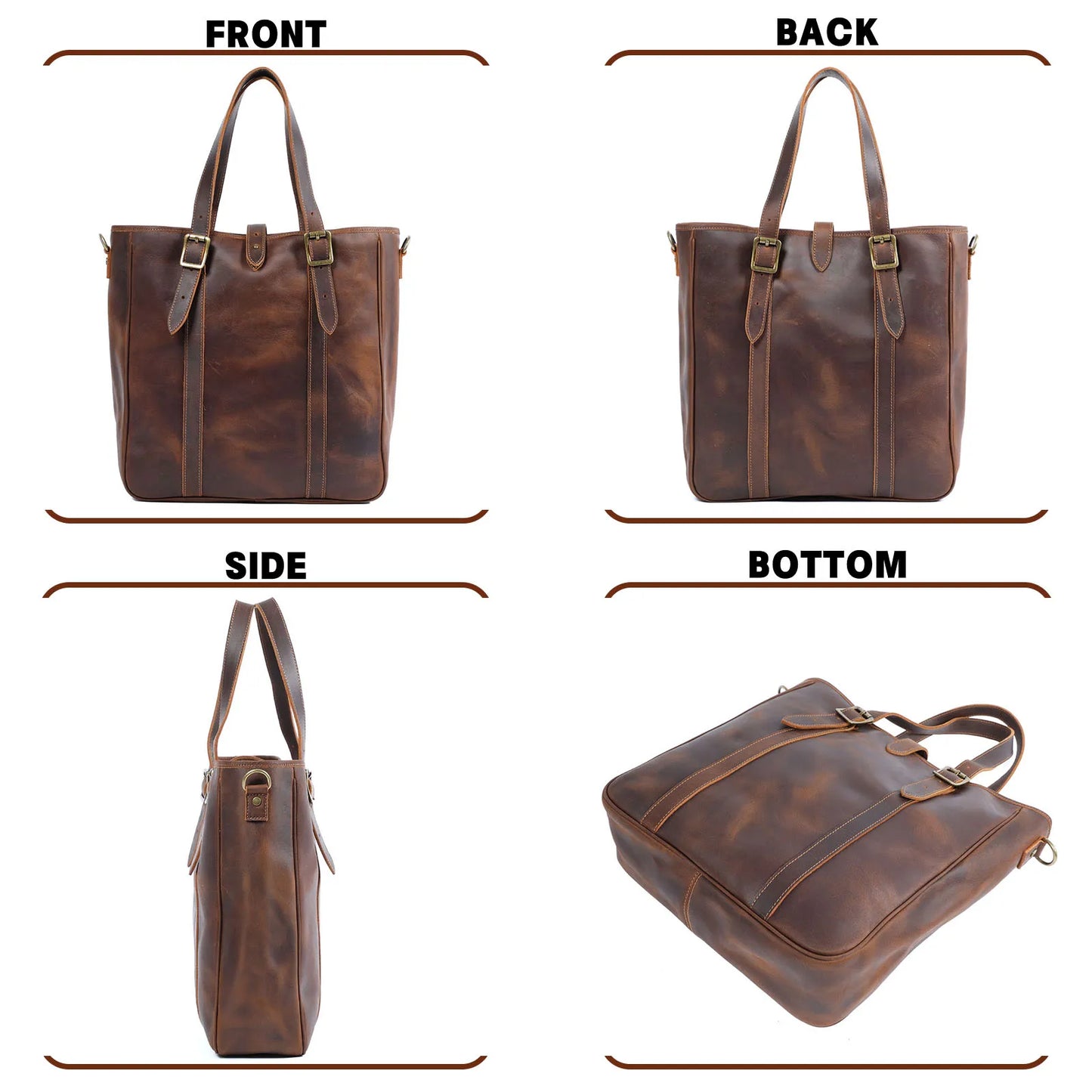 Vintage Genuine Leather Tote Bag | Handmade Unisex Briefcase