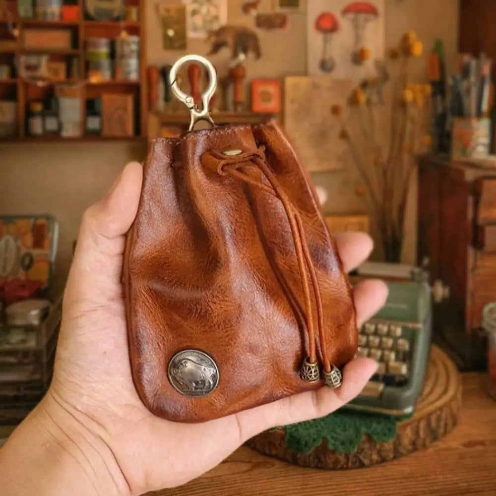 Compact Vintage Drawstring Key Wallet Mini Retro Pouch Change Purse Keychain Medieval Jewelry Storage Bag Housekeeper Use