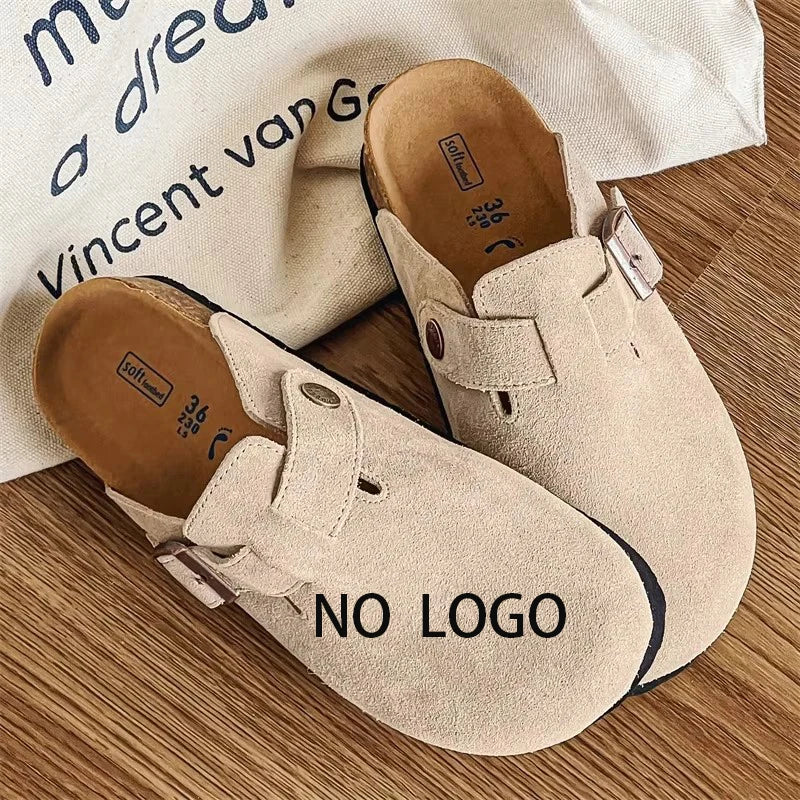 Cow Suede Cork Mules Slippers for All Seasons | Comfortable Clogs