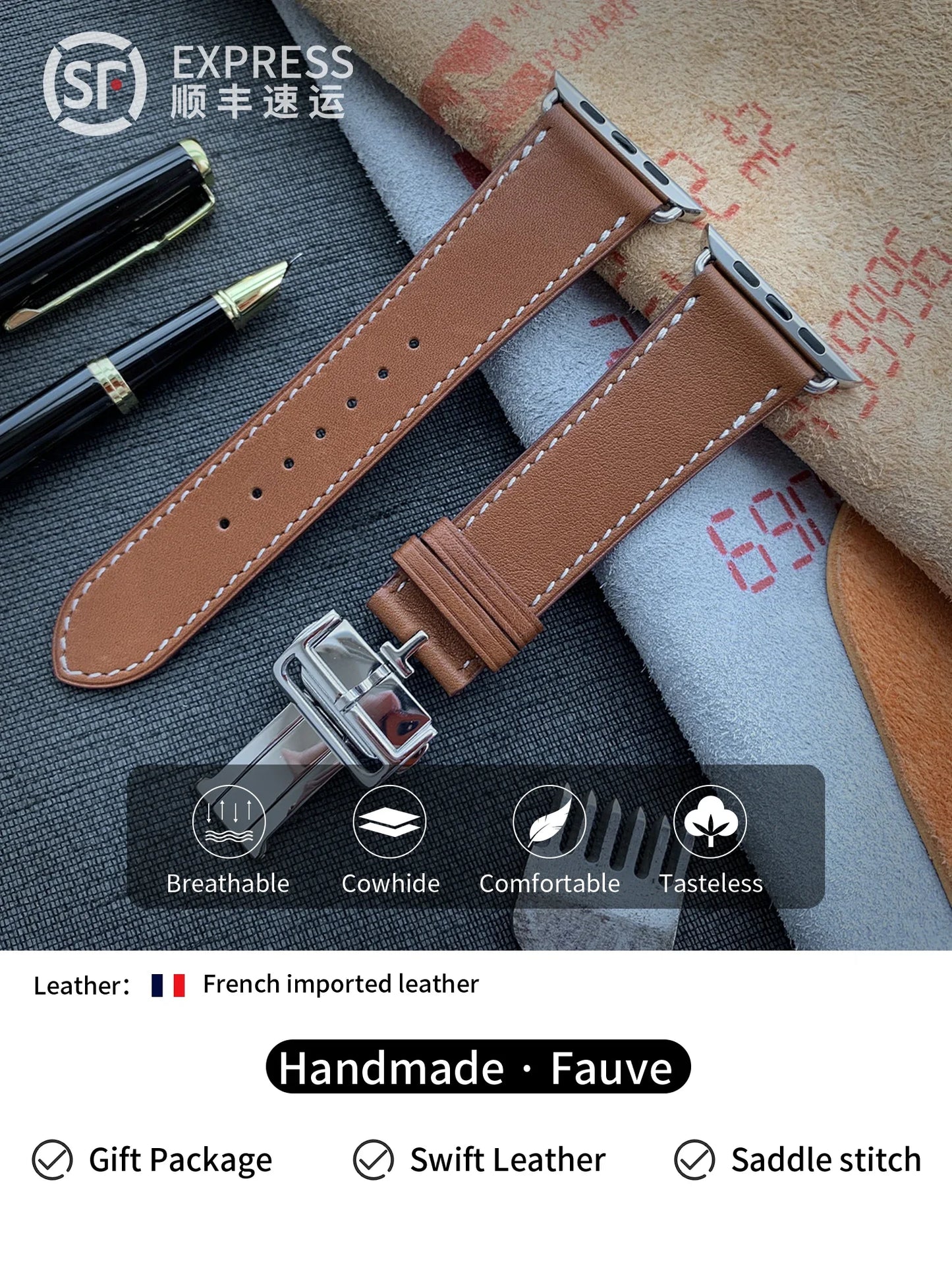 High Quality Genuine Leather Watch Band | Deployment Buckle Strap