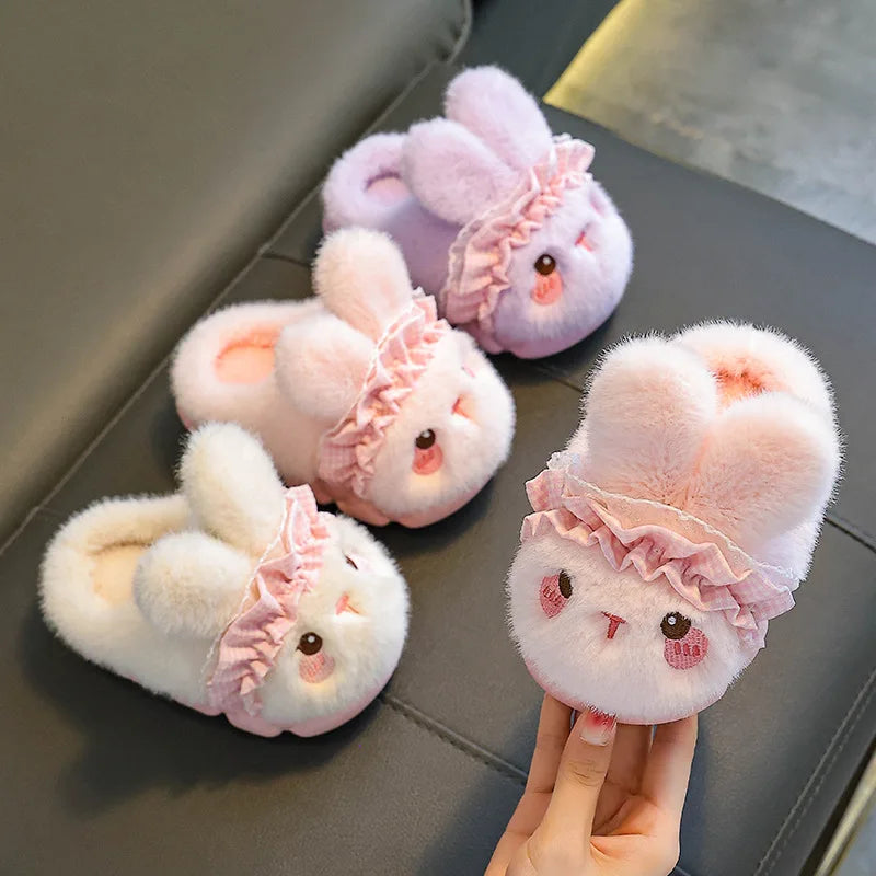 Cute Rabbit Plush Cotton Slippers for Kids | Soft Warm Indoor Shoes