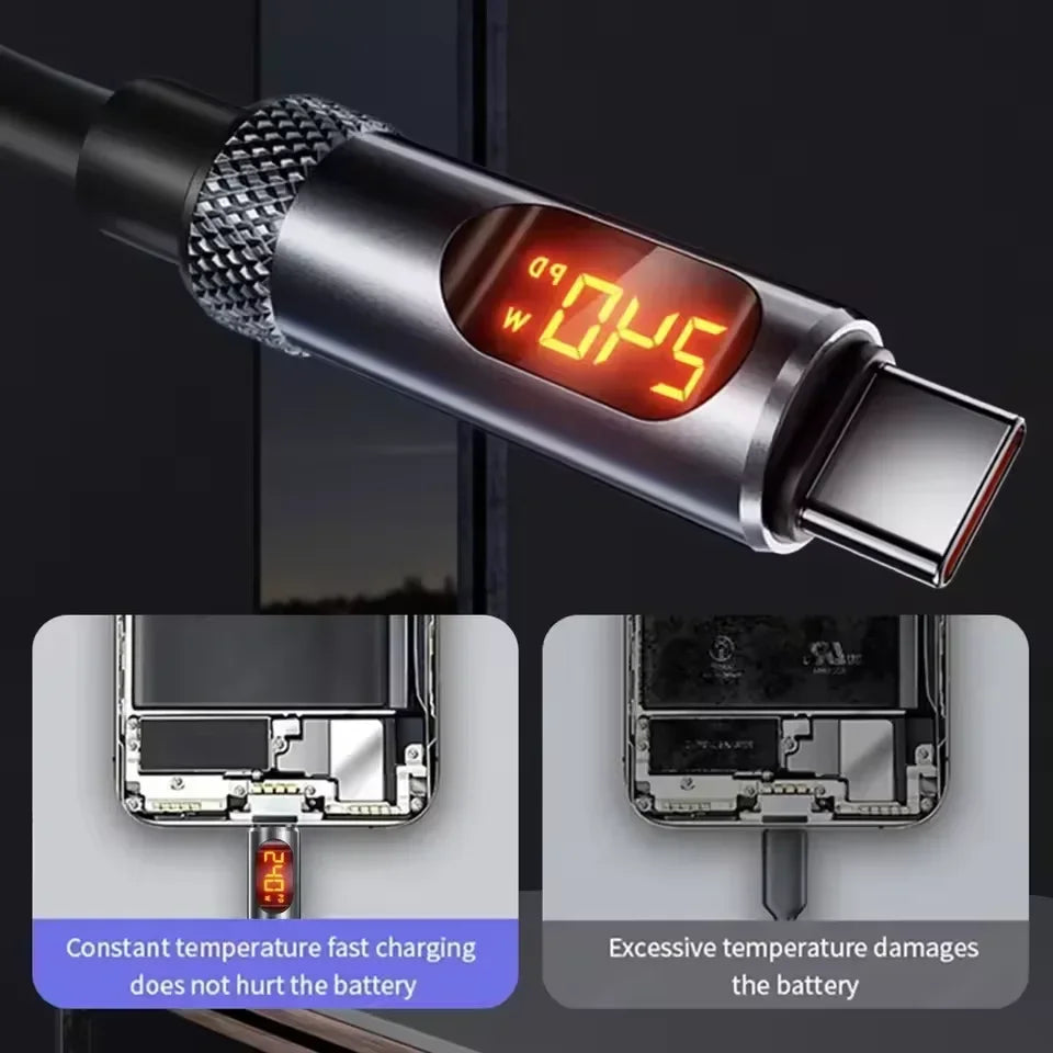 USB C Fast Charging Cable with LED Display | 100W & 240W