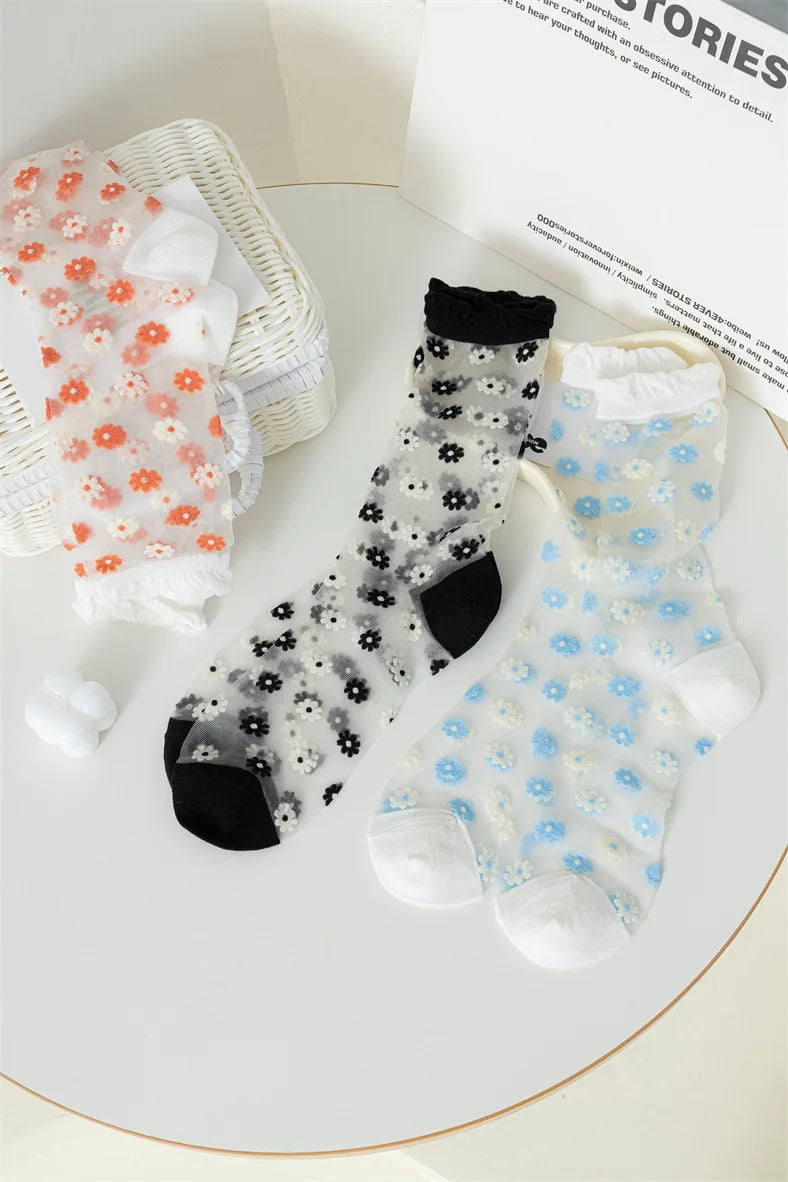 Floral Print Women's Socks | Thin Transparent Summer Socks
