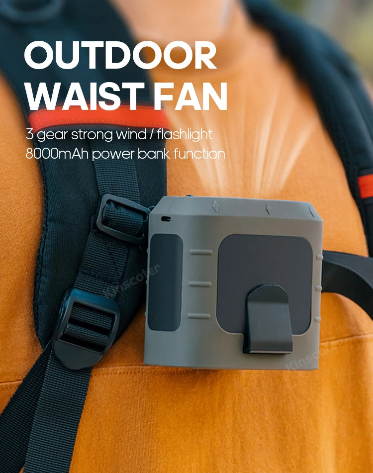 8000mAh Outdoor Waist Fan | Portable Bladeless Neck Fan with Lights