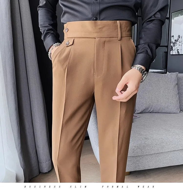 Men's High Waist Slim Fit Suit Pants | Smart Casual Fashion