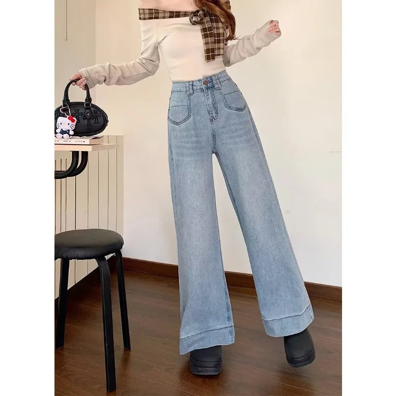 Women's High Waist Wide Leg Jeans | Comfortable Vintage Denim Pants