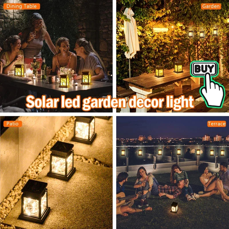 Solar LED Outdoor Hanging Lanterns | Waterproof Flickering Lights