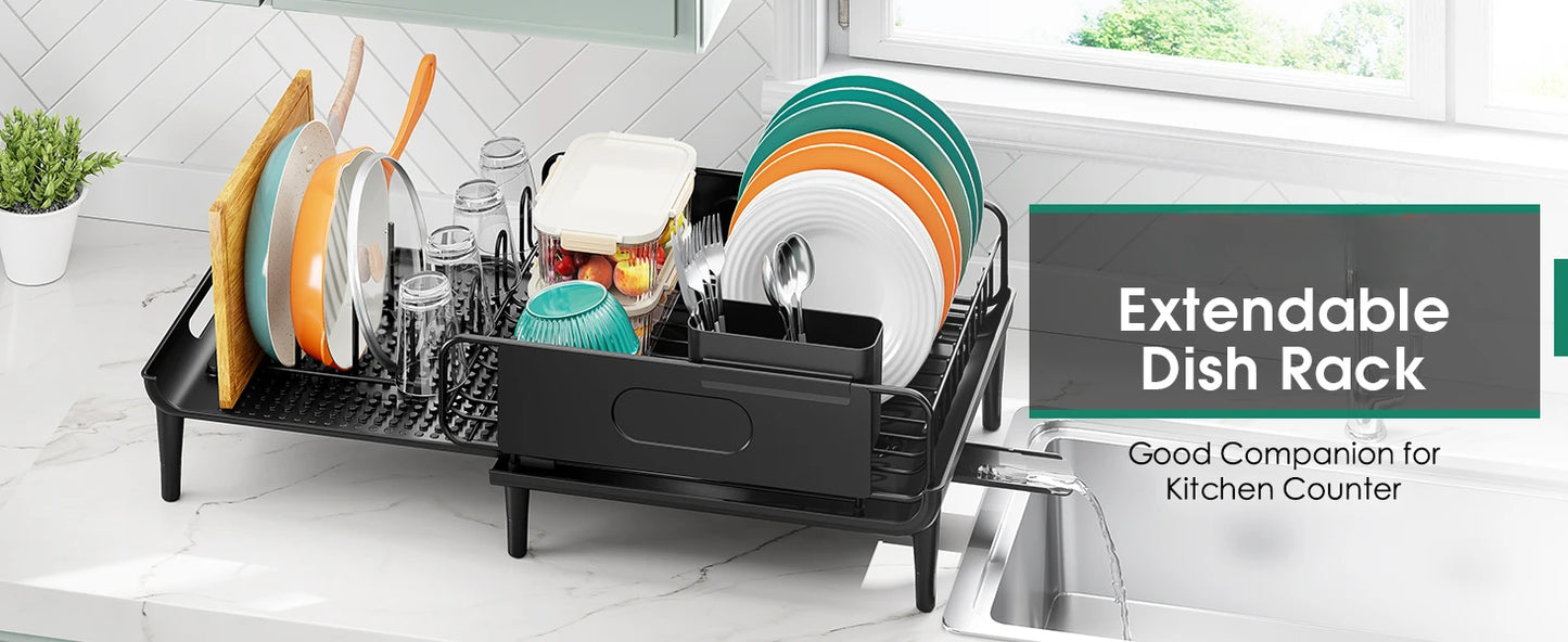 Expandable Dish Rack with Multifunctional Drainboard for Kitchen