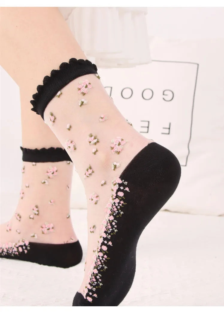 Women's Vintage Retro Flower Embroidery Long Socks | Summer Fashion