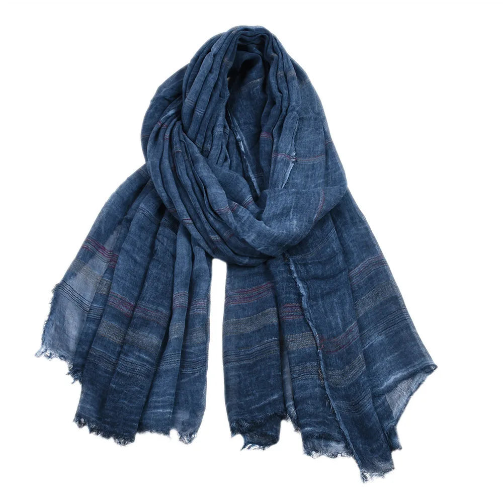 Men's Green Cotton Linen Scarf | Warm Autumn Winter Accessory