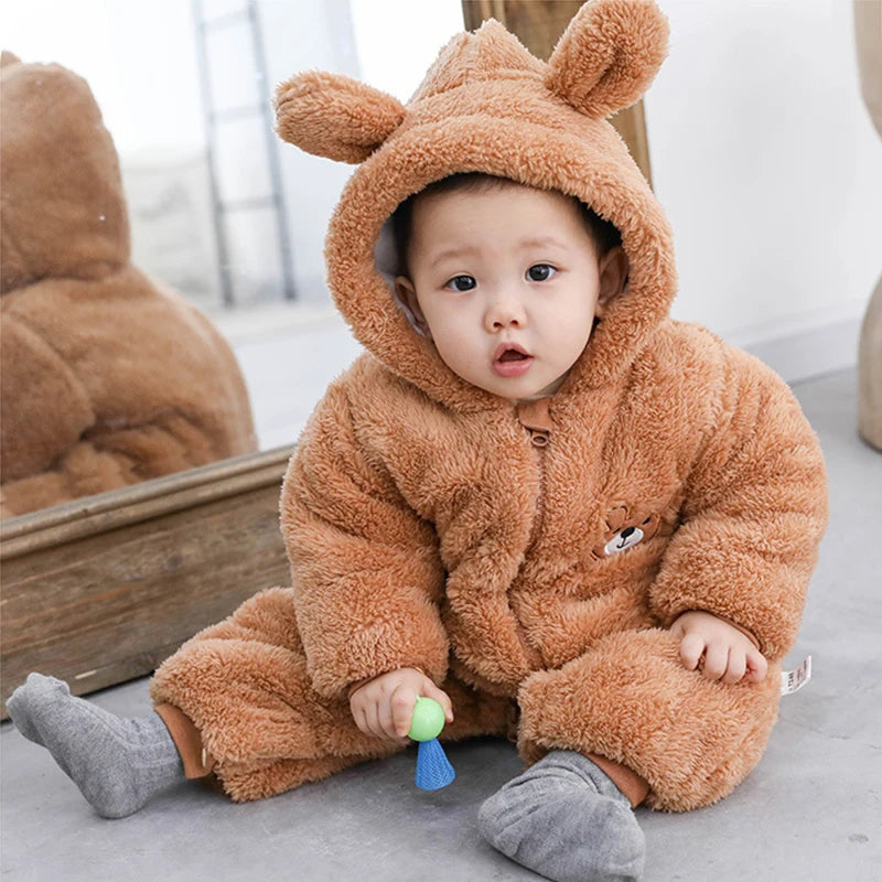 Cute Plush Bear Baby Romper | Warm Autumn Winter Jumpsuit