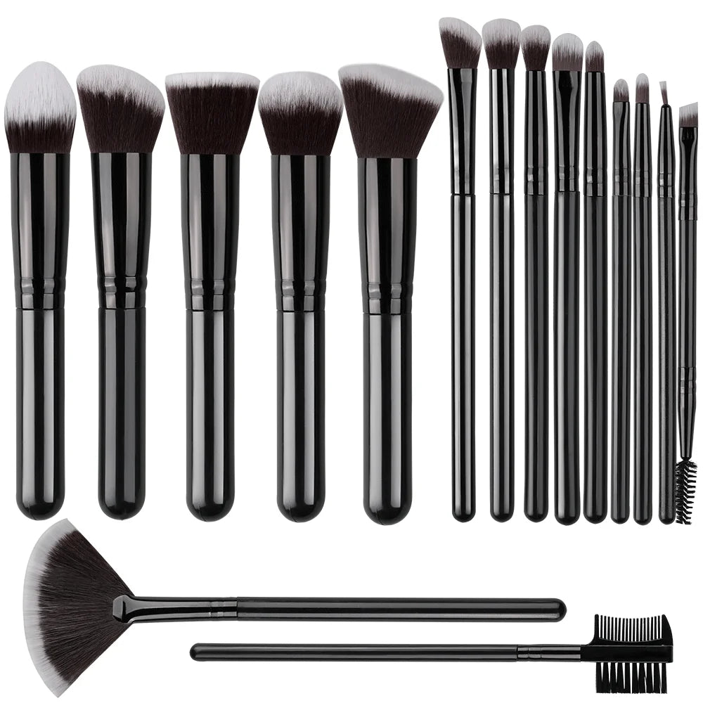 14-16 Piece Professional Makeup Brush Set – Soft Fluffy Goat & Synthetic Hair Brushes for Foundation, Eyeshadow, Blush, Concealer & Powder – Red/Black/Pink/Silver Handles