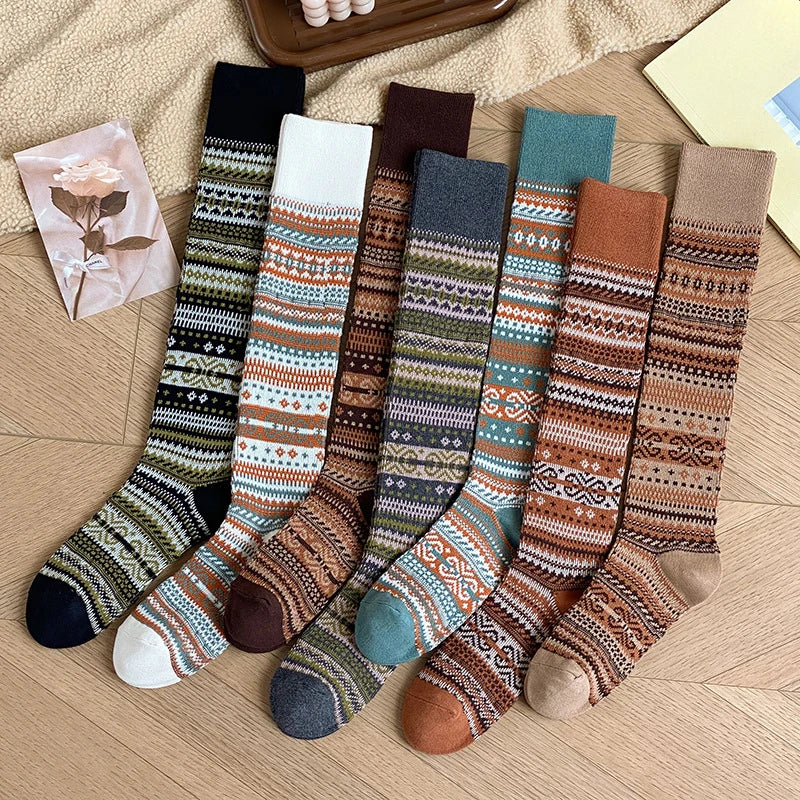 Women's Retro Knitted Knee Socks | Vintage Style for Autumn & Winter