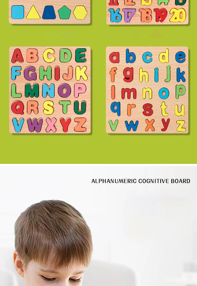 Kids Educational Geometric Shapes & Alphabet Wooden Puzzle