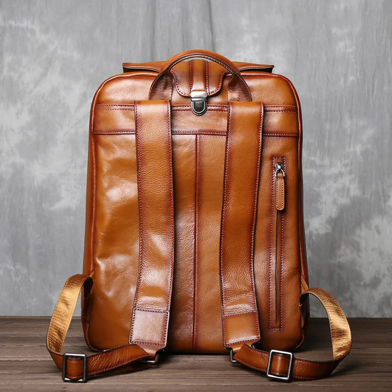 Men's Retro Cowhide Backpack | Stylish Large Capacity Leather Bag