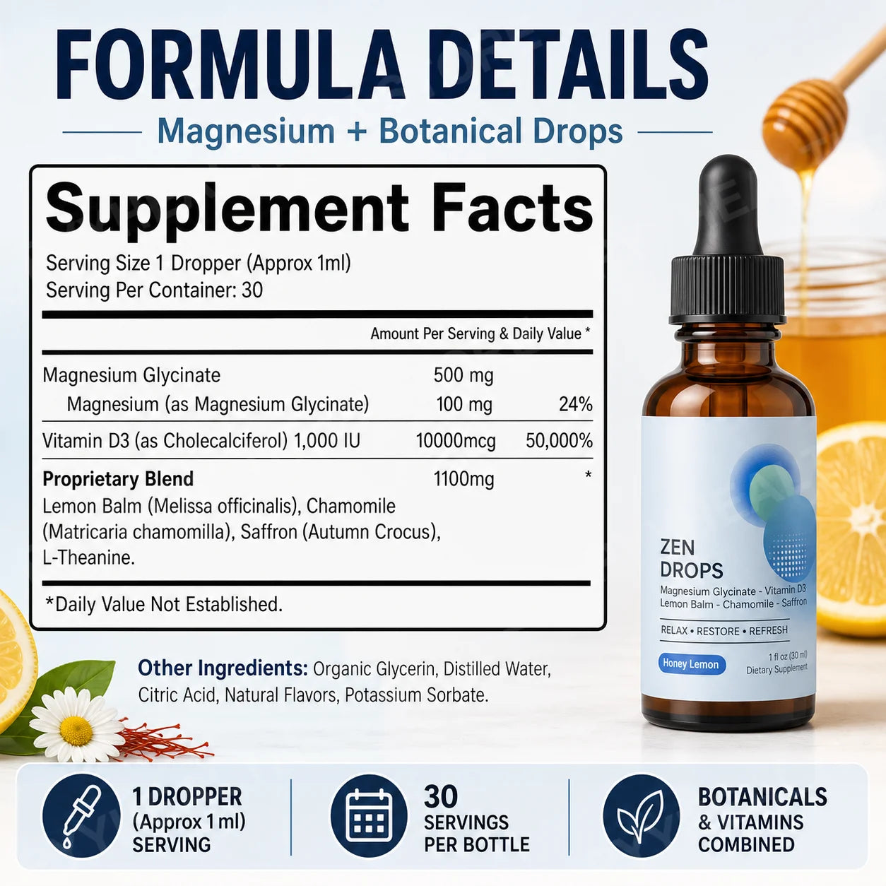 Calm Routine Magnesium Glycinate Liquid Drops with Vitamin D3