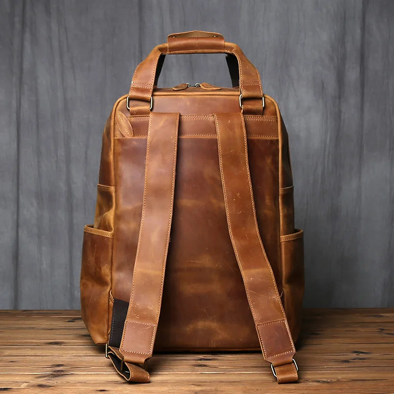 Large Capacity Retro Leather Men's Backpack for Travel & Work