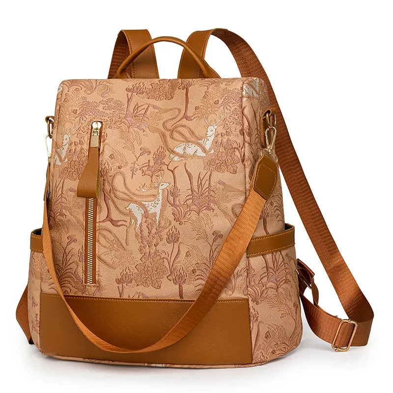 Stylish Color Blocking PU Leather Backpack | Anti-Theft Travel Bag