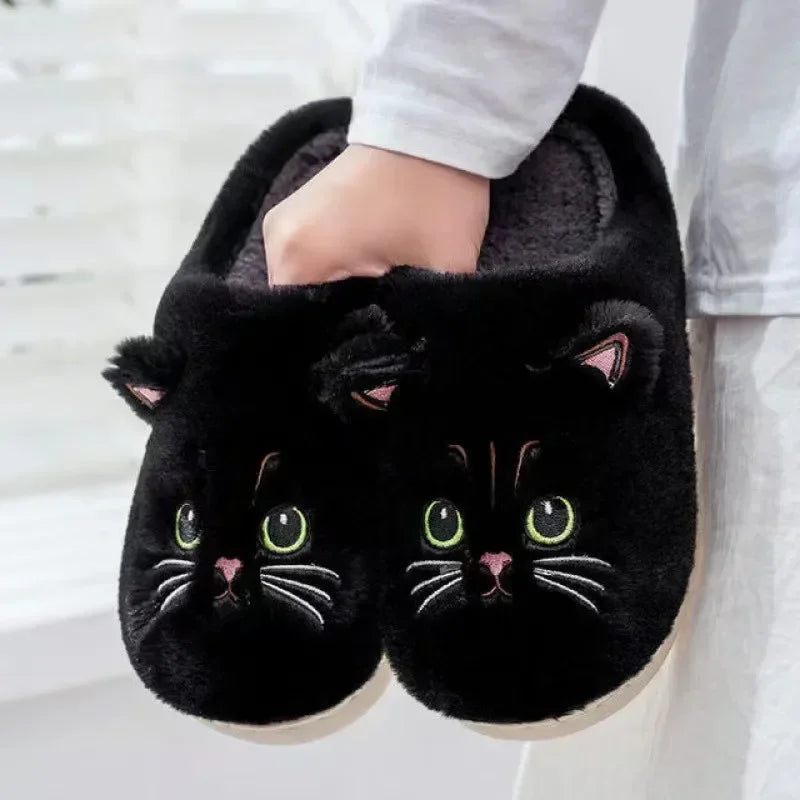 Cute Cat Fluffy Platform Slippers | Furry Plush Indoor Shoes