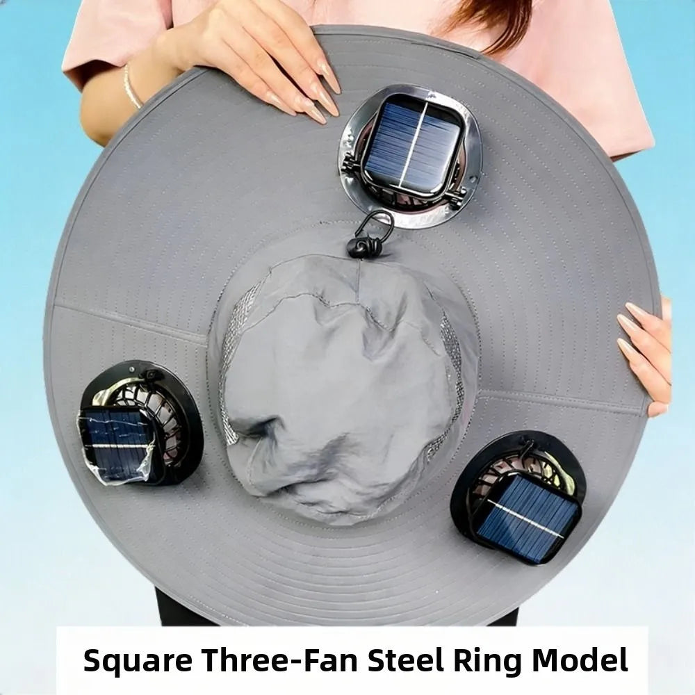 3 Fans Solar Fan Hat | Breathable UV Protection Wide Brim Cap