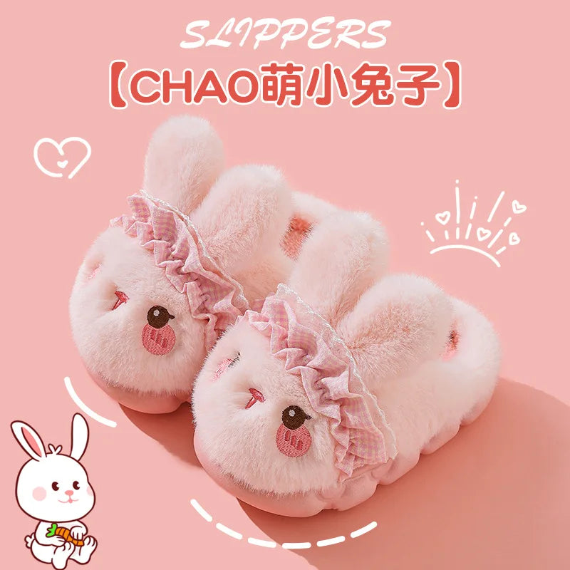 Cute Rabbit Plush Cotton Slippers for Kids | Soft Warm Indoor Shoes