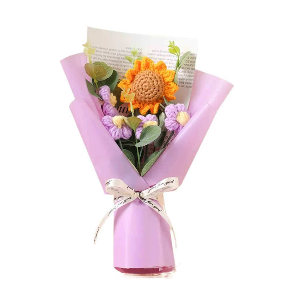 Ramo de flores de ganchillo hecho a mano | Girasol y margarita eternos de regalo