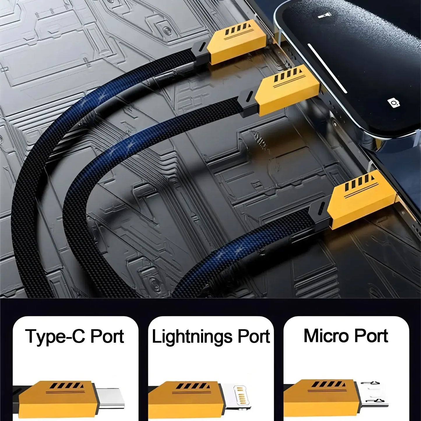 3-in-2 Fast Charging Cord - Multi USB Charger Cable 1.2m